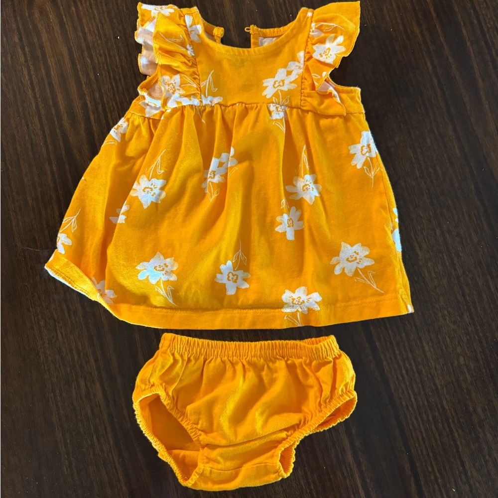 Carter's Yellow and White Summer dress and matching diaper cover for baby girl.